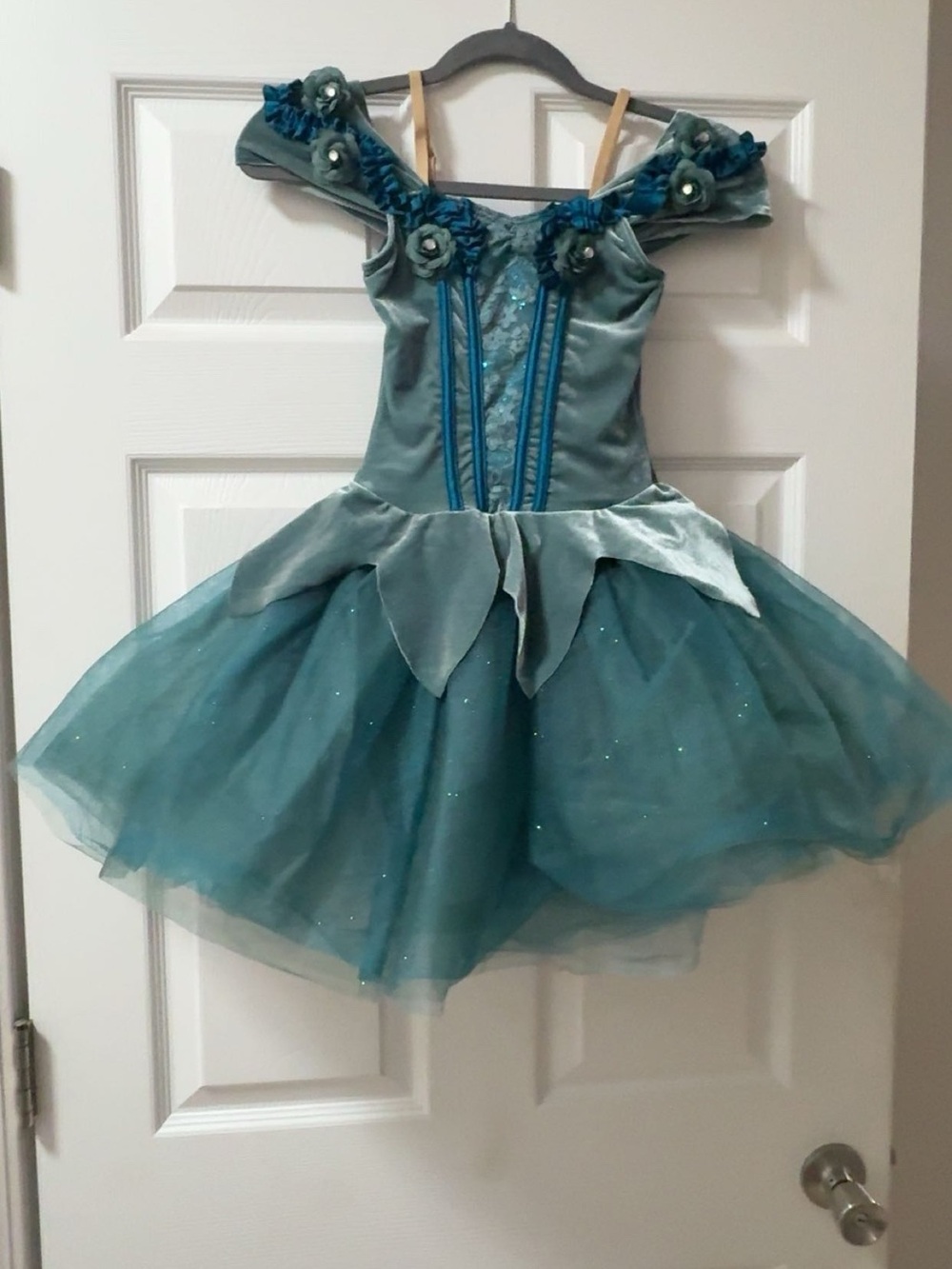 Teal Flower Tulle Kids Costume Dress